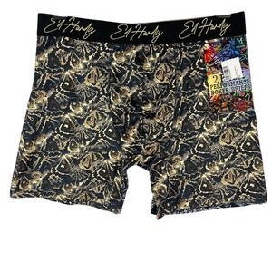 Ed Hardy Mens 2-Pack Brown Black Boxer Briefs Size Medium Skull & Snake Skin NWT